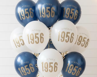 70th Birthday Balloons - Vintage 1956 — Latex Milestone Party Decorations — Black Navy White