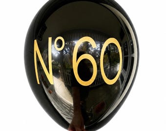 60th Birthday Balloons - No 60 Black & White with Gold Font - Couture Theme - 12 inch