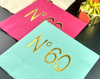 60th Birthday Cocktail Napkins, Foil Stamped Couture Theme 110 Color Options