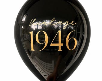 80th Birthday Balloons - Vintage 1946, Black and White, 12-Inch Latex