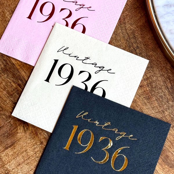 90th Birthday Napkins - Vintage 1936 — Foil Stamped Cocktail Size — Ninetieth Bday Decor