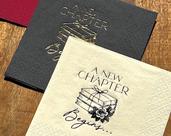 Comienza un nuevo capítulo: Servilletas de cóctel con temática de libros - Estampadas en lámina - Juego de 20+