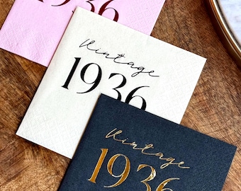90th Birthday Napkins - Vintage 1936 — Foil Stamped Cocktail Size — Ninetieth Bday Decor