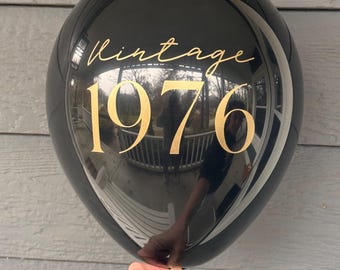 50th Birthday Balloons: Vintage 1976 - Black or White Latex - 12 inch - Party Decor