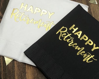 Retirement Party Napkins, Retirment Decor, Happy Retirement, Black, White, Gold, Napkins, Retirement Party, Retirement Decorations,Cocktail