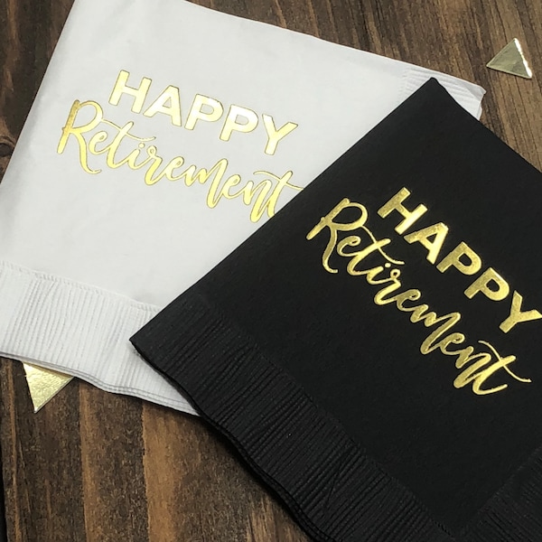 Retirement Party Napkins, Retirment Decor, Happy Retirement, Black, White, Gold, Napkins, Retirement Party, Retirement Decorations,Cocktail