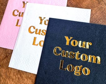 Custom Logo Cocktail Napkins: Personalized Party Table Decorations - Foil Stamped