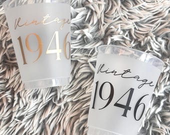 80er Jahre Geburtstagstasse Vintage 1946 — Frosted Party Favors Geschenk Oma Opa, 16 Unze