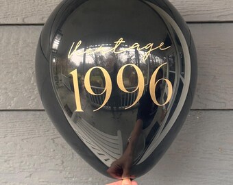 30th Birthday Balloons: Vintage 1996 - Black or White Latex - 12