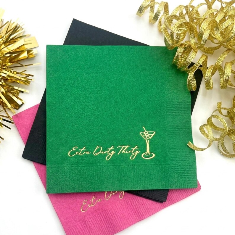 Tovaglioli da cocktail con stampa a caldo "Extra Dirty Thirty" per il 30° compleanno — 11 colori, 10 opzioni di stampa a caldo immagine 5
