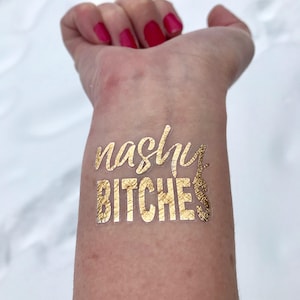 Gouden tijdelijke tattoo Nashville: feestbedankje - gemene teef - folieflitstattoo