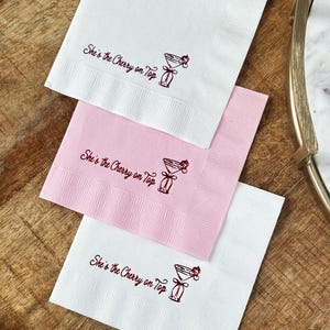 She&#39;s the Cherry on Top - Foil-Stamped Cocktail Napkins – Elegant Party Accessories for Cherry-Themed Celebrations