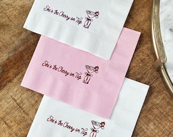 Cherry On Top Cocktail Napkins, Foil-Stamped 3-Ply 5 x 5-Inch Set