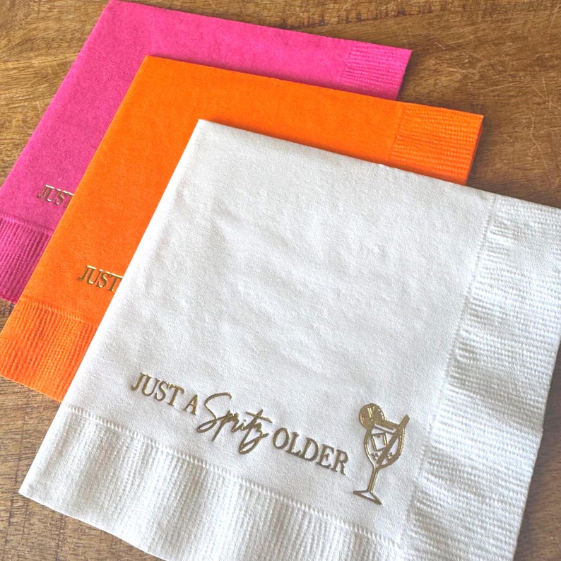 Just A Spritz Older Cocktail Napkins — Aperol Spritz - Birthday Party Decor Foil Stamped image 8