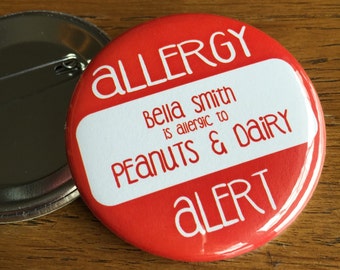 Allergie Pin, Sicherheits-ID, Allergie-Alarm, Allergie-Aufnäher, Allergie-Button, Epipen, Allergie tag, Erdnussallergie, Milchallergie, Glutenallergie, Nuss