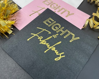 Servilletas de cóctel para el 80 cumpleaños – Estampadas en lámina – Decoración para ocasiones especiales