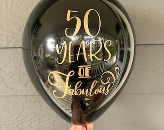 50th Milestone Balloons - Fiftieth Party Decor - 12 inch Latex, Black or White