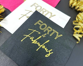 40th Birthday Napkins - Hot Foil Stamped 3-Ply Paper Cocktail Party Decor