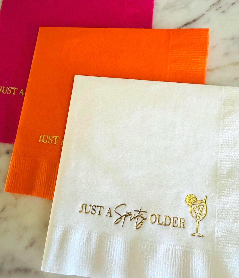 Just A Spritz Older Cocktail Napkins — Aperol Spritz - Birthday Party Decor Foil Stamped image 9