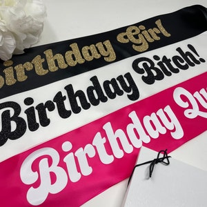 Retro Birthday Sash: 70s Font - Glitter or Solid Vinyl - Satin - Gift Box Included image 6