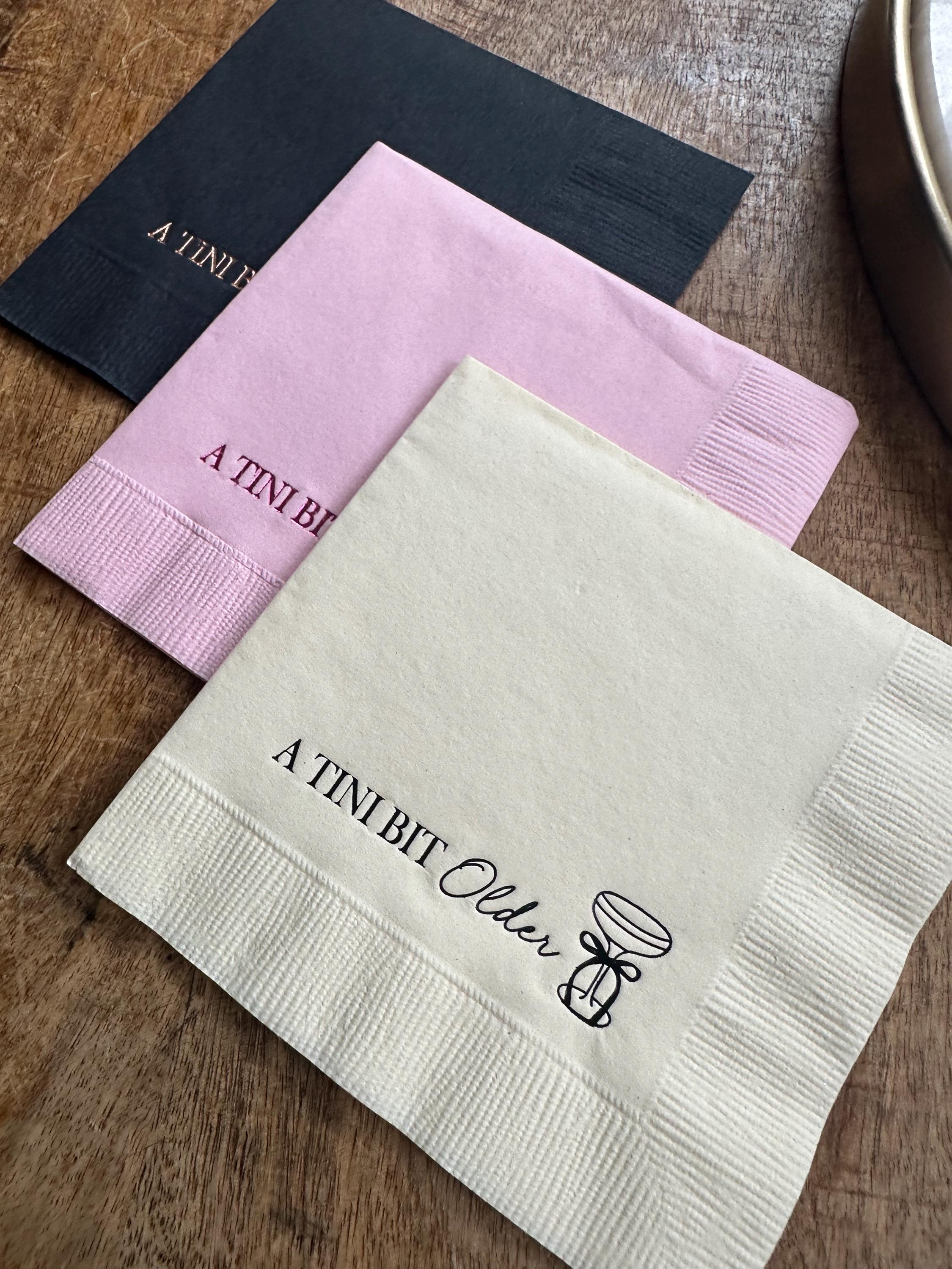 A Tini Bit Older Napkins, Martini Themed Birthday Party Cocktail Napkins, Birthday Napkins, Hot Foil Stamped Beverage Napkin