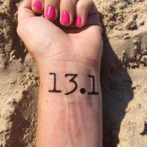 Running Half Marathon Temporary Tattoo - 13.1 Race Day Black Ink Decal for Runners, Motivational Fitness Body Art