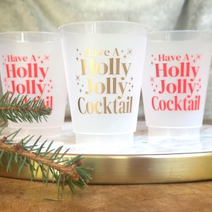 Tasses de fête de Noël givrées : prenez un cocktail Holly Jolly - 16 onces - Lot de 8