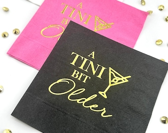 Servilletas antiguas A Tini Bit: decoración para cócteles, martini y fiestas de cumpleaños con estampado de aluminio