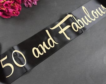 50th Birthday Sash:  Various Color Options - Satin - Gift Box Included