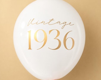 Vintage 1936 90th Birthday Balloons, White Gold Latex Decorations for Milestone Parties