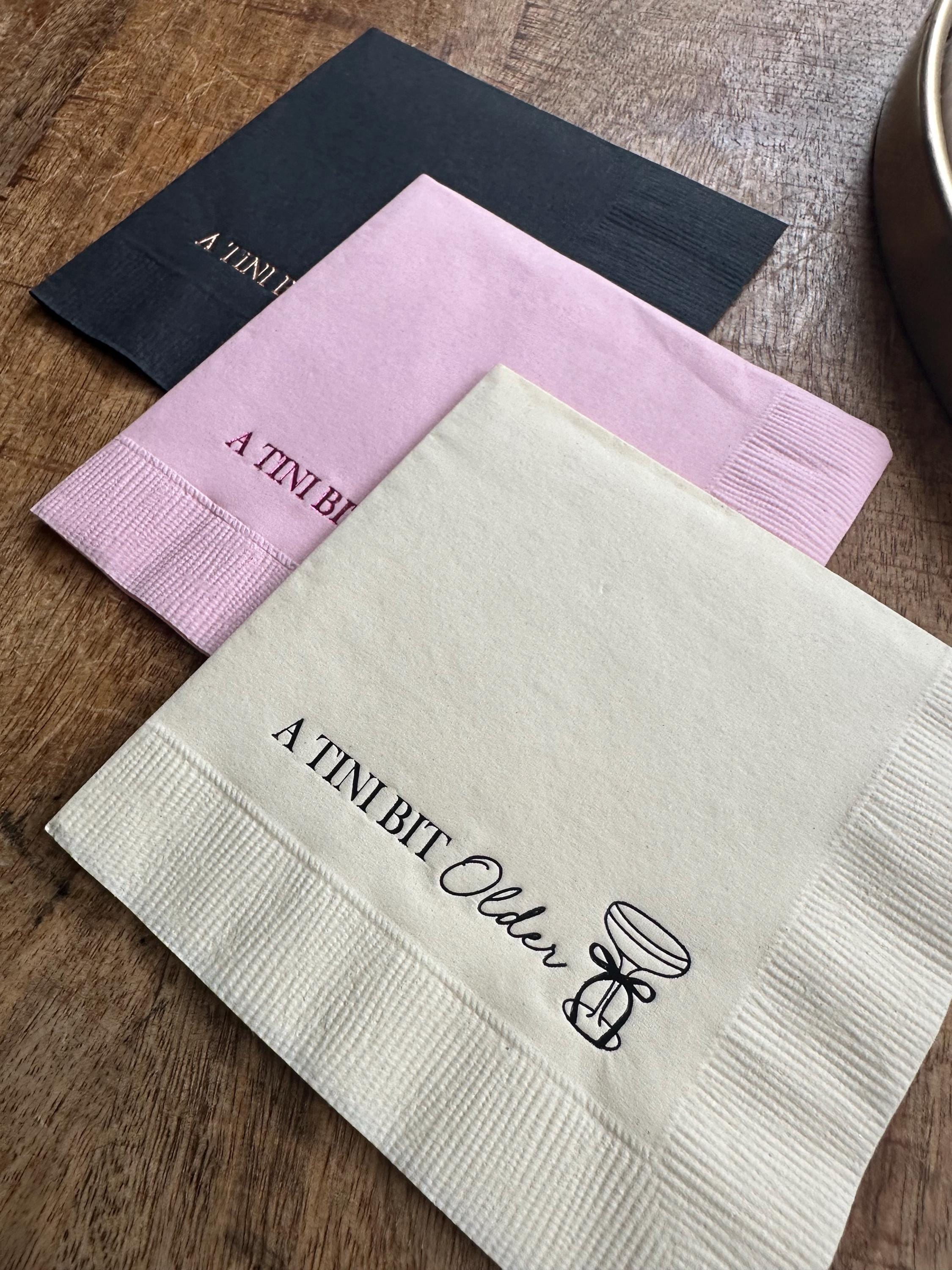 A Tini Bit Older Napkins, Martini Themed Birthday Party Cocktail Napkins, Birthday Napkins, Hot Foil Stamped Beverage Napkin