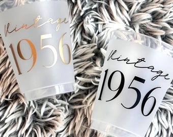 70th Birthday Cups - Vintage 1956 — 16oz Flex Cup Black Gold - Party Favors