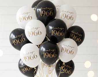 60th Birthday Balloons - Vintage 1966 - Party Decorations - Black or White - 12 inch