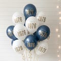 50th Birthday Balloons - Vintage 1976 — Latex Milestone Party Decorations — Black Navy White