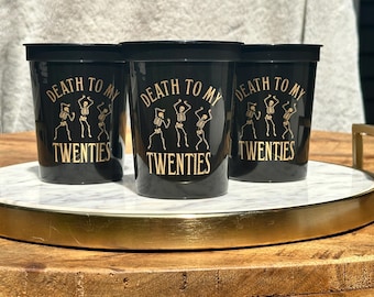 Bicchieri per il 30° compleanno "Morte ai miei vent'anni" — Bicchieri da stadio neri e oro da 473 ml