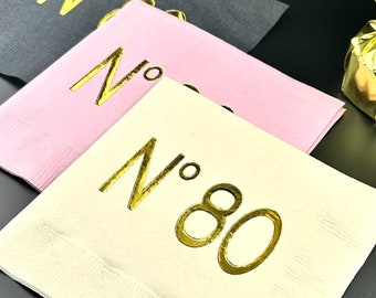 Servilletas para 80 cumpleaños: Tema de alta costura - Estampadas en papel de aluminio - Decoración del 80.º aniversario - Juego de 20 o más
