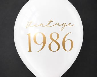 40th Birthday Balloons, Vintage 1986 Latex Decorations in Black and White