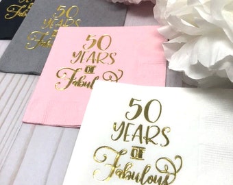 50th Birthday Decorations, 50th Birthday for Her, 50 and Fabulous, 50th Birthday Napkins, 50th Birthday Party Decorations, 50th Birthday
