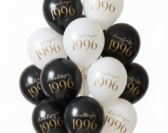 30th Birthday Balloons - Vintage 1996 - Party Decor - Black or White - 12 inch