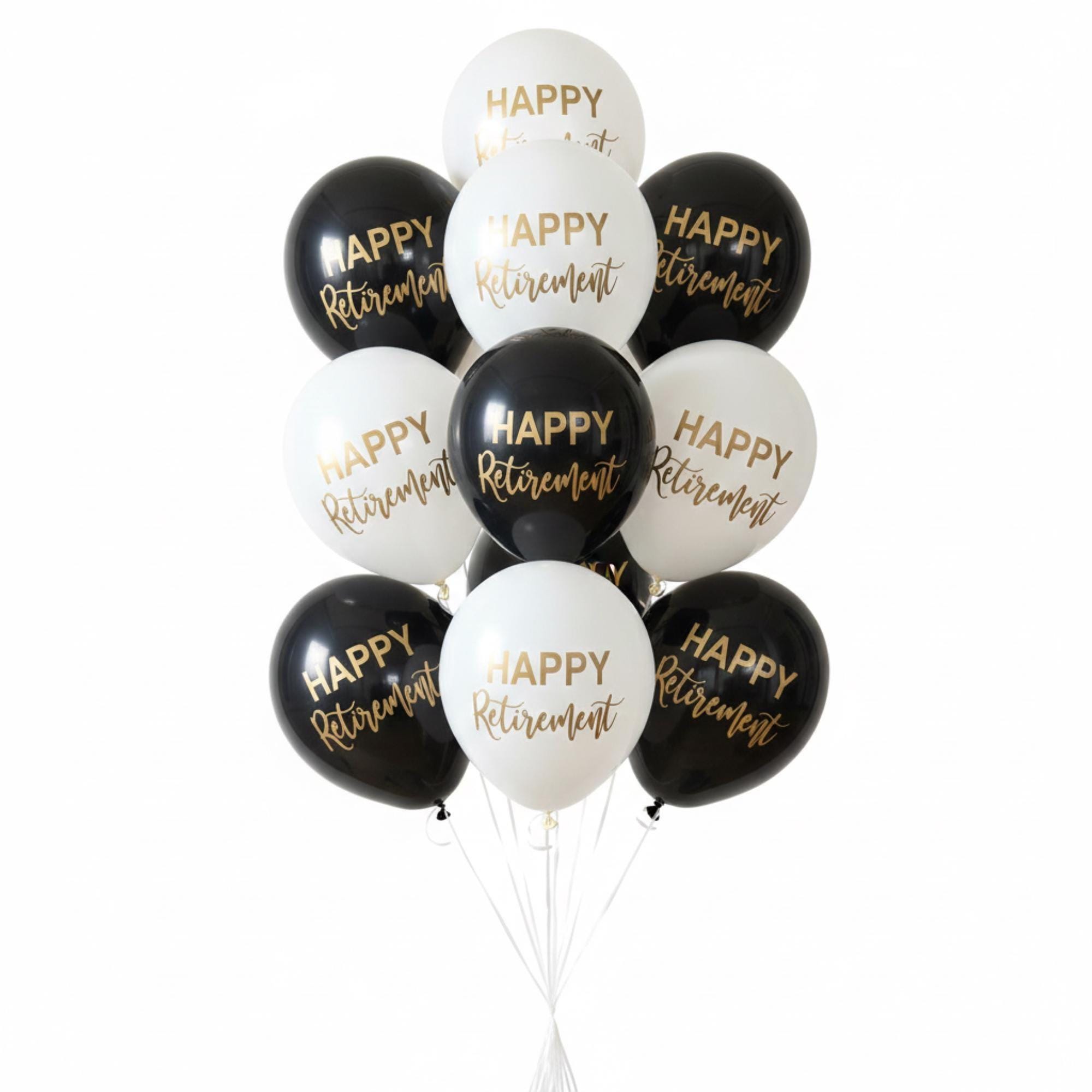 Set Di 30 Palloncini Per Festa Di Pensionamento In Francese - Nero E Oro - Con Nastri
