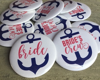 Bride Crew Pins, Nautical Bachelorette Party, Bridal Party Pins, Bachelorette Party Pins, Nautical Wedding, Bachelorette Party Buttons