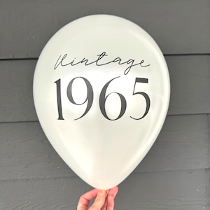60th Birthday Decorations - Sixtieth Balloons - Vintage 1965 - 60th Party Balloons - 12 inch Pearl White - Black Font