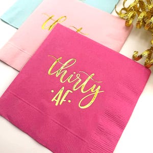 Trente serviettes AF – Serviettes cocktail 30e anniversaire – Couleurs personnalisées – Feuille estampée à chaud – Décoration de fête Milestone