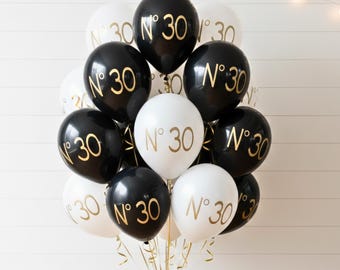 30th Birthday Decorations Kit - Gold & Black Theme With 40" Number Balloons, Banner & Fringe