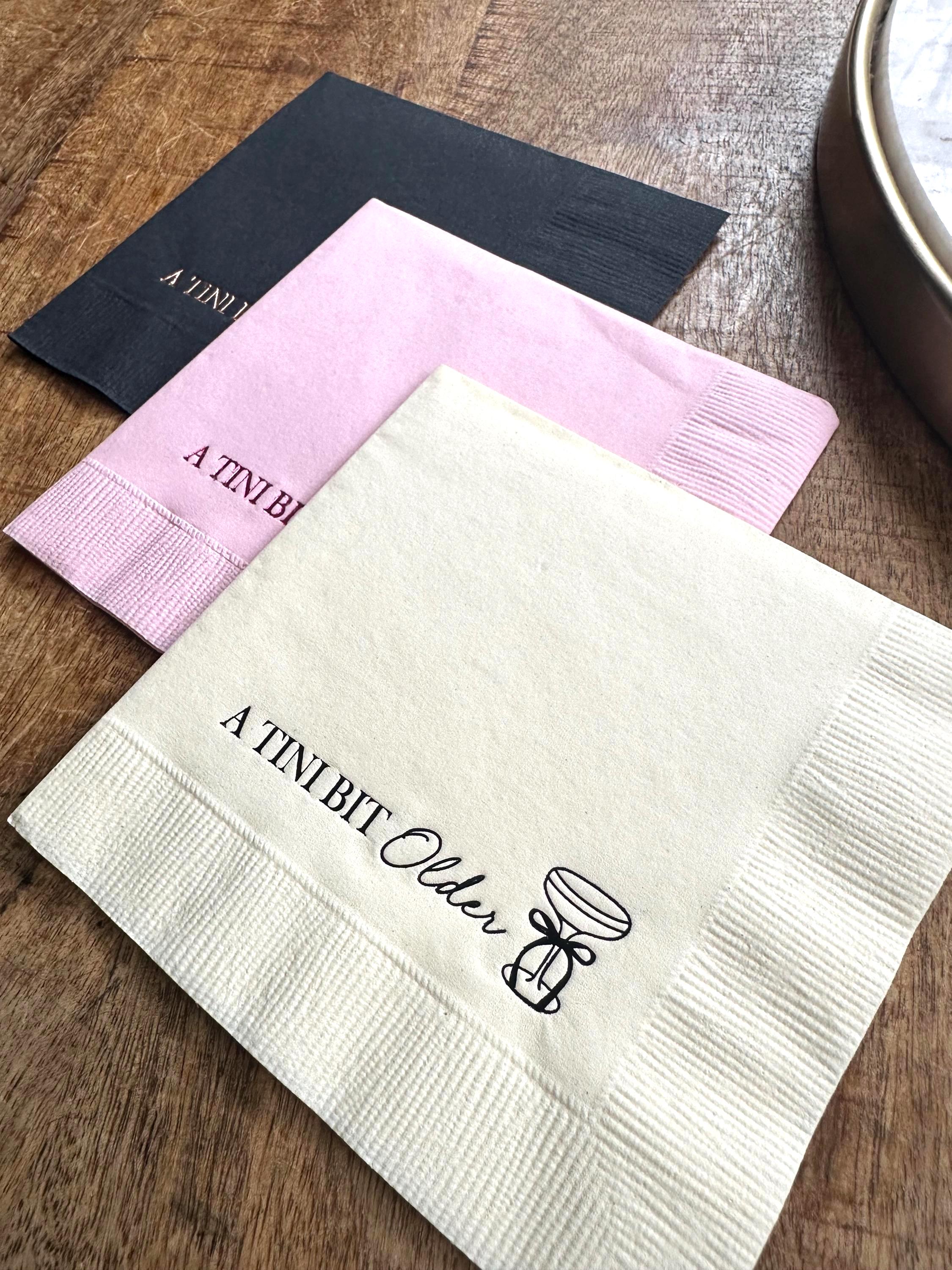 A Tini Bit Older Napkins, Martini Themed Birthday Party Cocktail Napkins, Birthday Napkins, Hot Foil Stamped Beverage Napkin