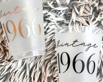 60th Birthday Cups Vintage 1966 — Frosted Party Cocktail Cup, Milestone Celebration Decor