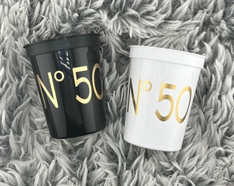 50th Birthday Stadium Cups, Couture Themed Birthday Party Cups, Fiftieth Birthday Table Decorations, Black and White with Gold Font, 16 oz