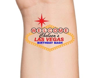 Las Vegas Temporary Tattoo, Personalized 2-Inch Bachelorette or Birthday Party Favor