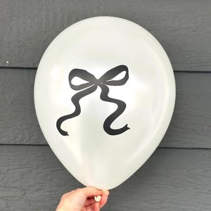 White Balloons with Black Bow Decoration, Elegant Bow-Themed Party Balloons for Weddings, Birthdays, Tying the Knot, and Event Decor