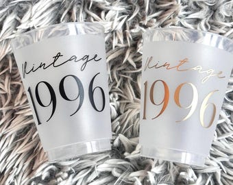 30th Birthday Tassen: Vintage 1996 - Party Tischdekoration - Frosted - Schwarz & Gold - 8er Set